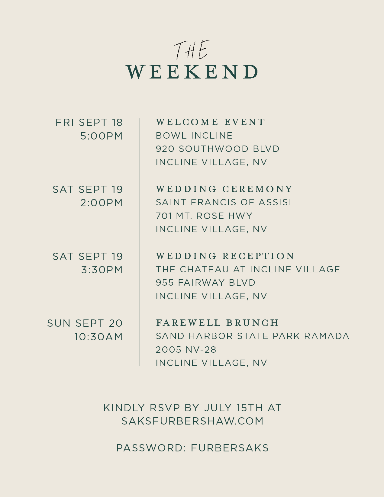 Weekend details